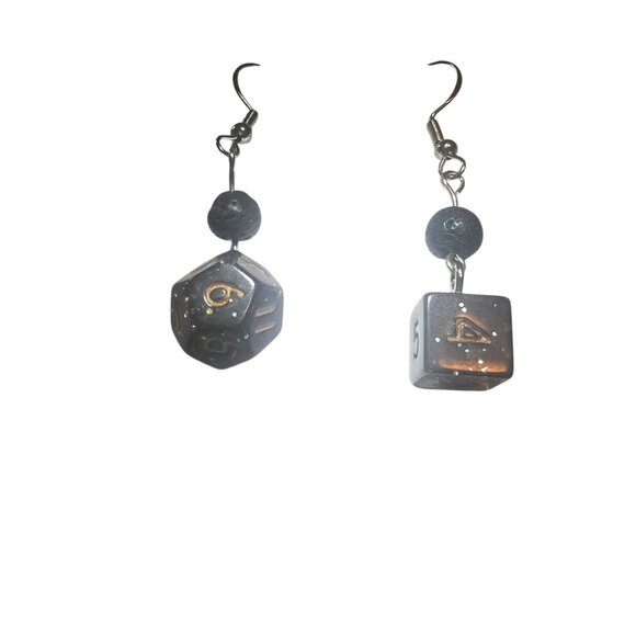 Dungeons & Dragons Black & Gold Dice Dangling Earrings - Picture 3 of 4